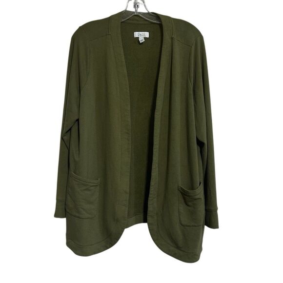D & Co. Active Cardigan Women's 1X Deep Green Brushed Back Jersey Open Front - Picture 2 of 14